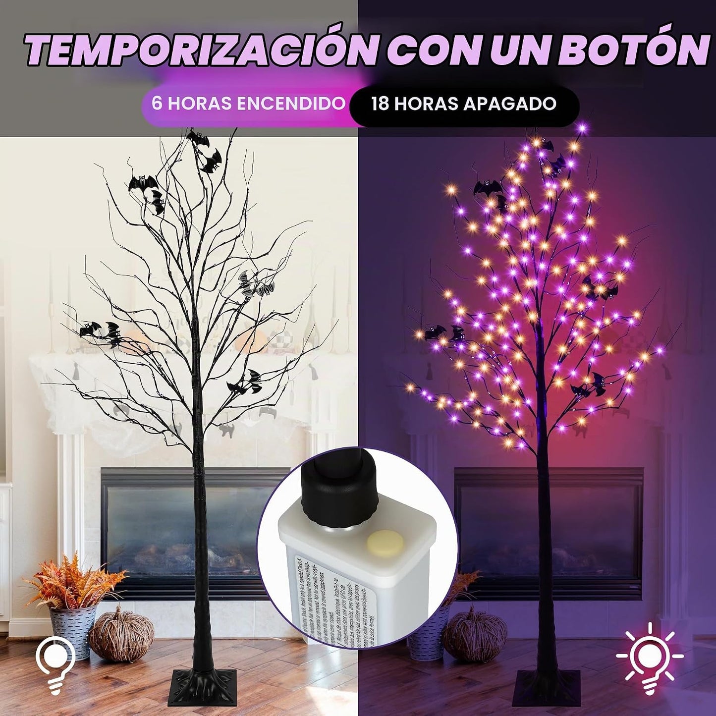 Árbol iluminado de Halloween con 260 luces LED, árbol de Halloween...