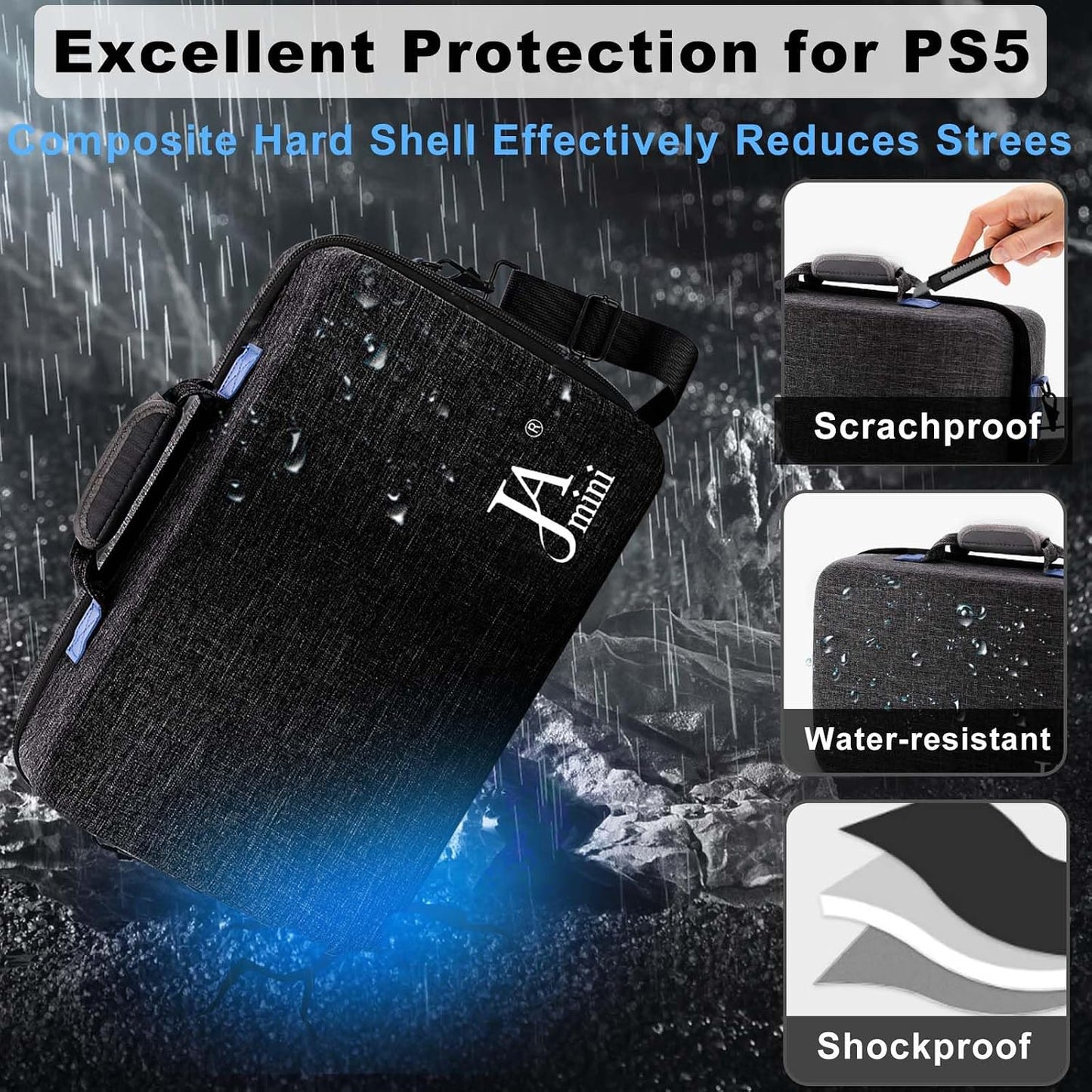 jamini Estuche rígido de transporte para PS5, PS5 Pro, estuche de v...