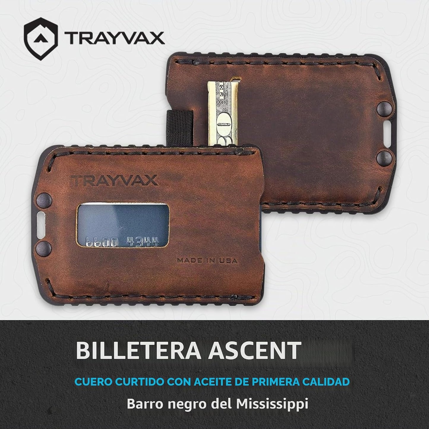 Trayvax Ascent - Cartera con bolsillo frontal RFID para dinero y ta...