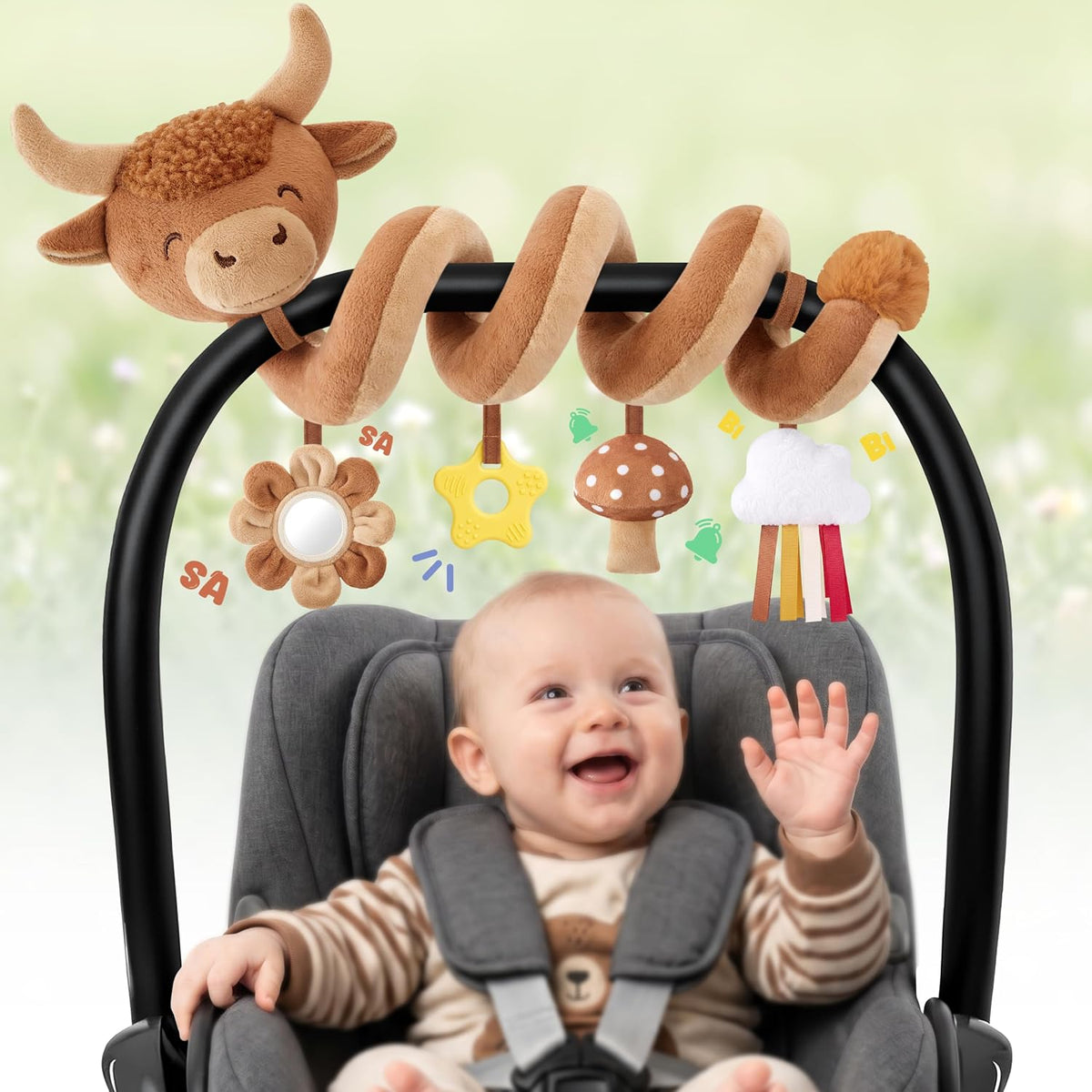 Stuffed Highland Cow - Juguetes de asiento de coche en espiral para...