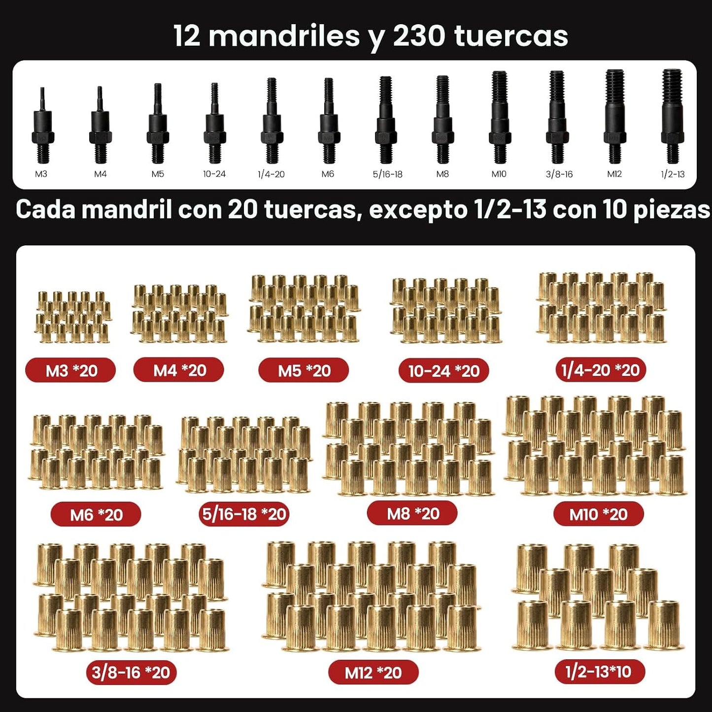WOBANK Herramienta de tuerca de remache, kit de herramientas de tue...
