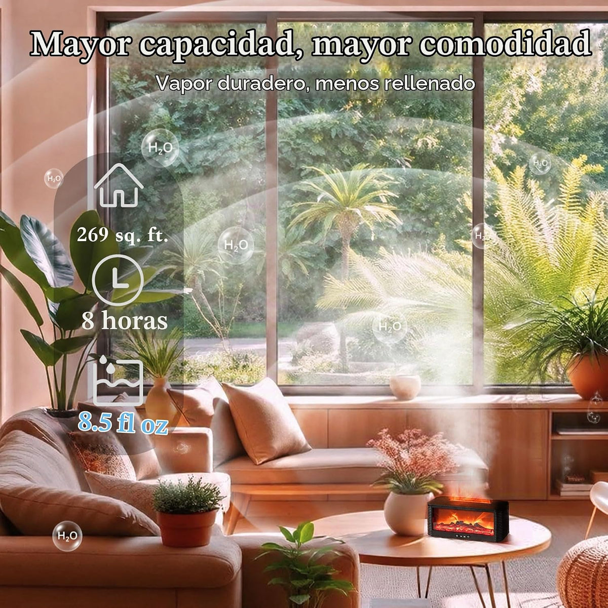 Difusor de aceite esencial para chimenea, 9 colores de llama, humid...