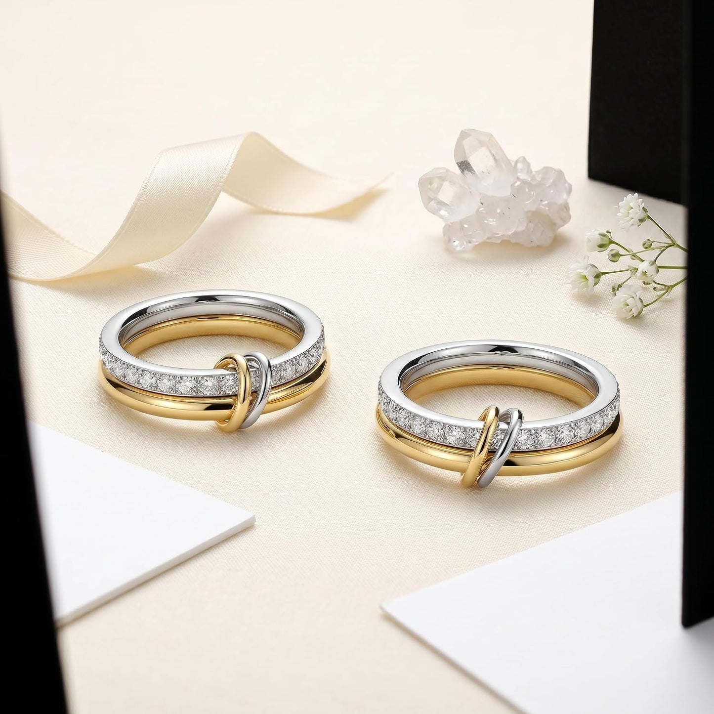 PDWZNBA Anillos apilables chapados en oro de 18 quilates para mujer...