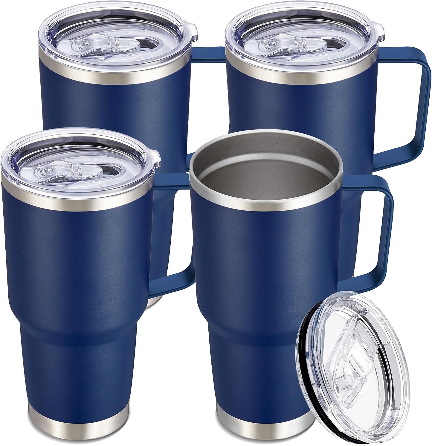 Cool Yoleb Vaso de 30 onzas con asa y tapa, vasos de acero inoxidab...