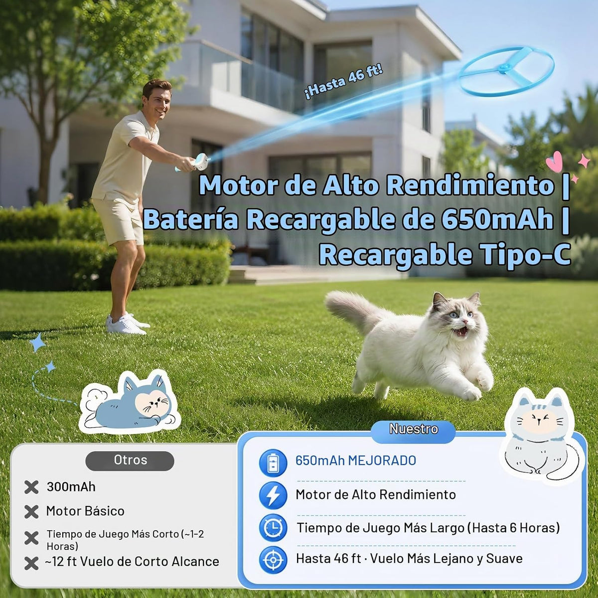 Juguete para buscar gatos con lanzador de discos voladores, recarga...