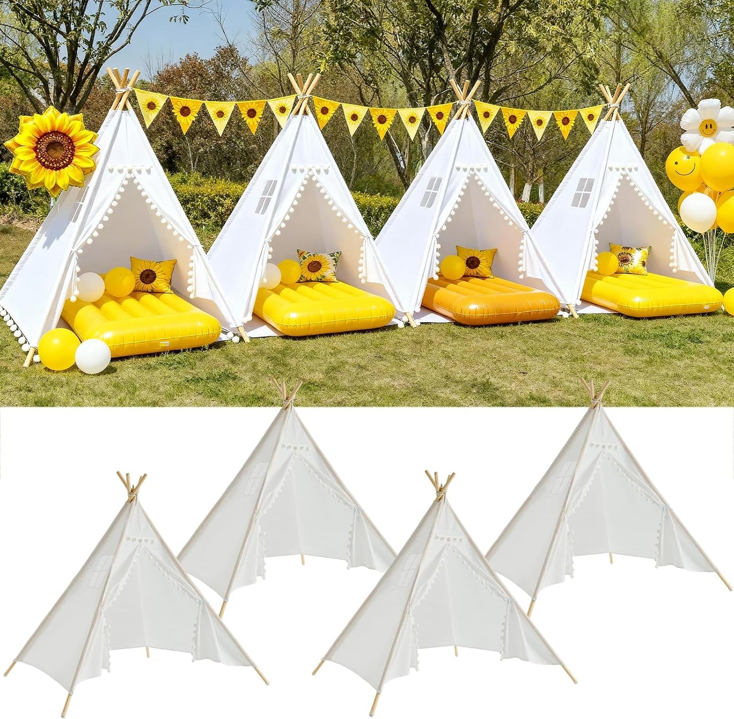 Paquete de 4 carpas tipi para niños para fiestas de pijamas, casa d...