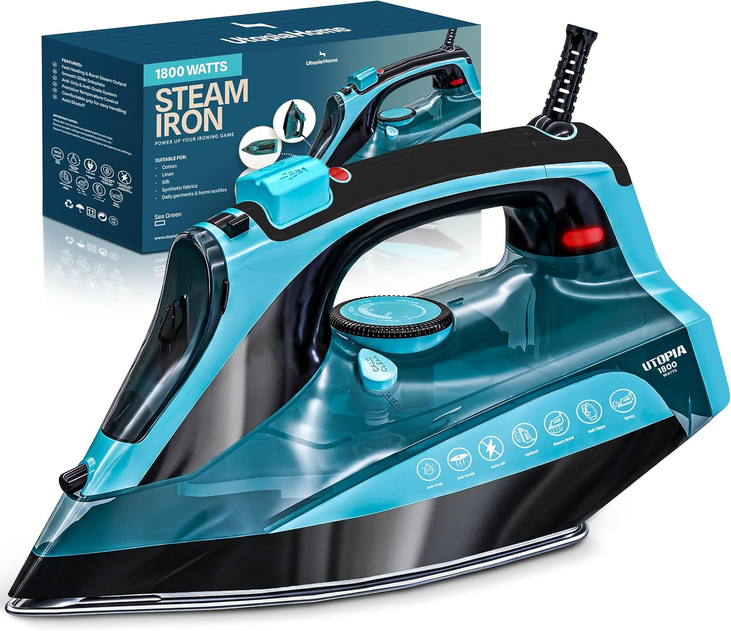 Utopia Home Plancha de vapor prémium para ropa, suela antiadherente...