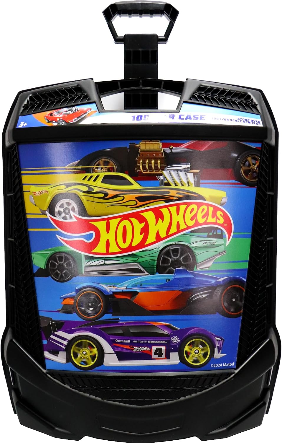 Hot Wheels - Caja de almacenamiento con ruedas con mango retráctil,...