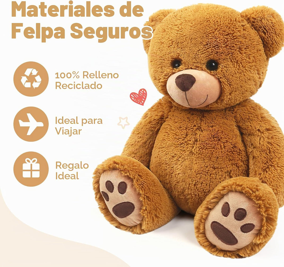LotFancy Oso de peluche, peluche suave de 20 pulgadas, color marrón...