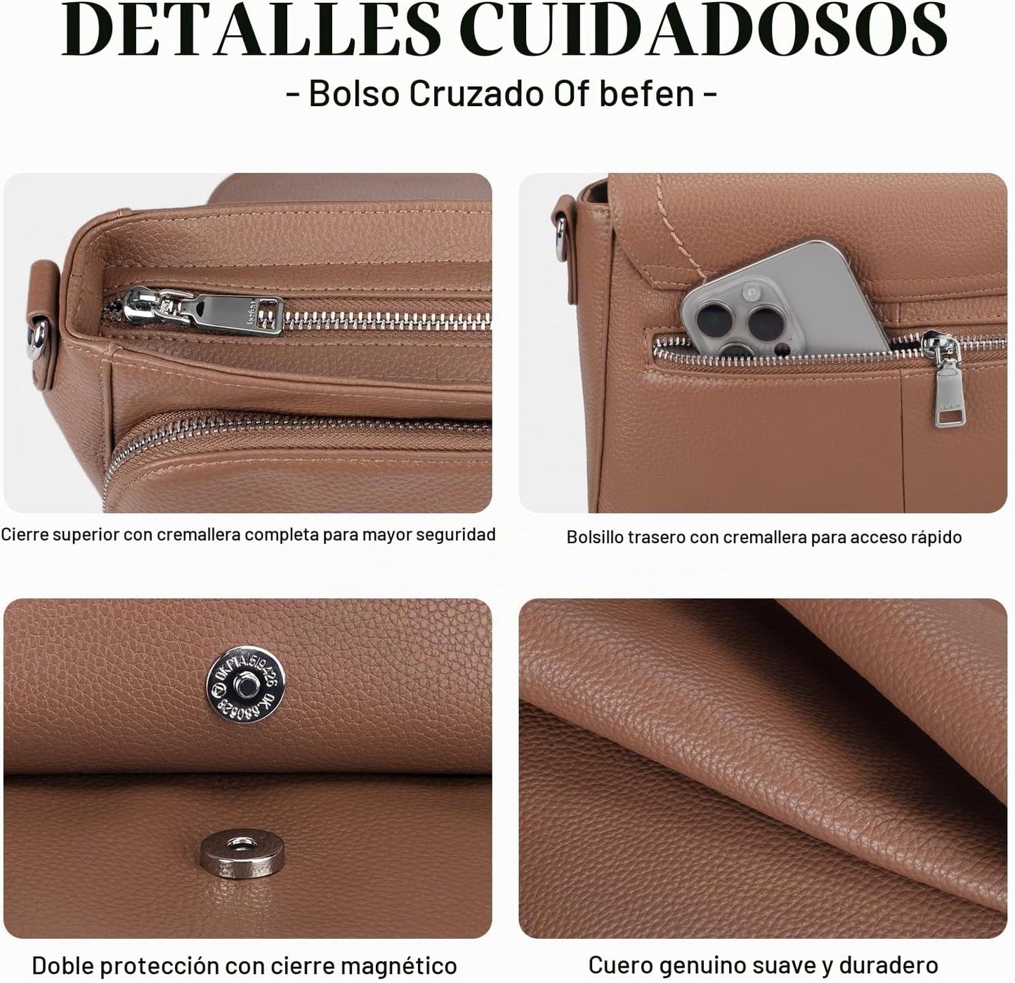 befen Bolsos cruzados de cuero genuino para mujer con cartera RFID...
