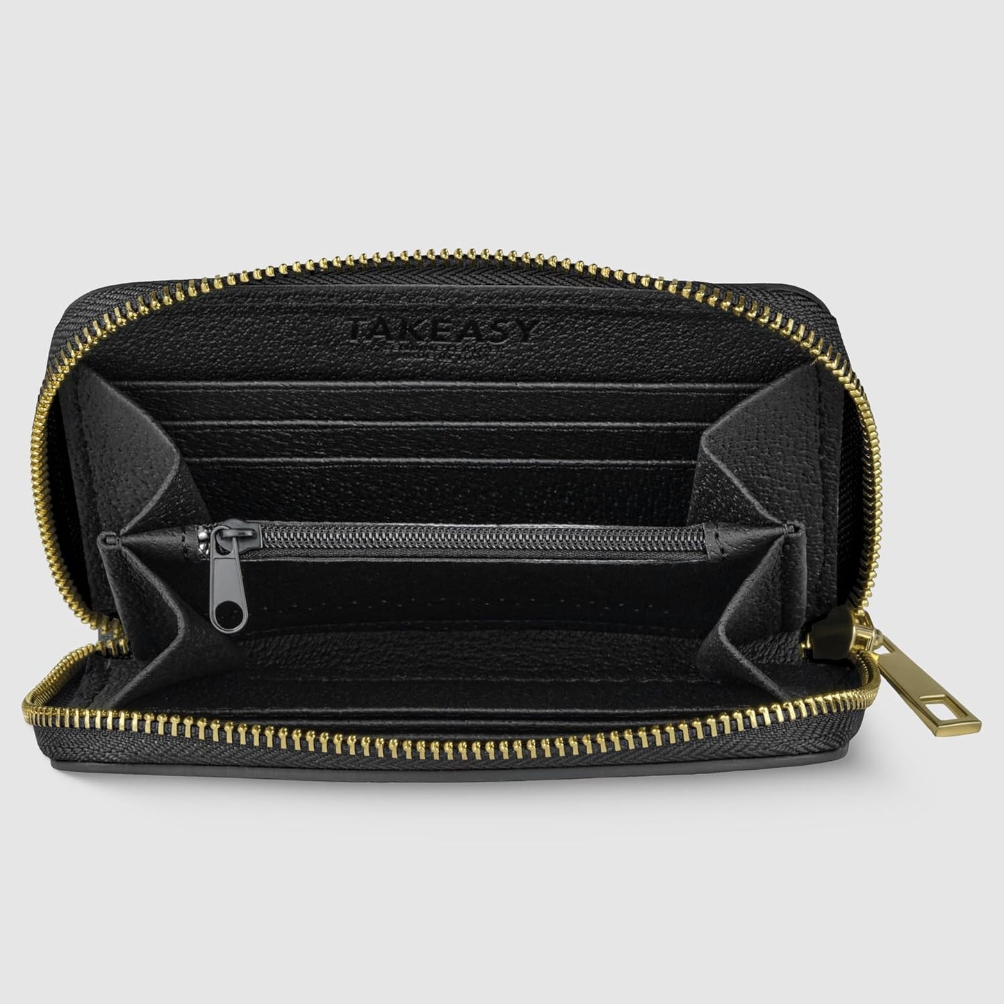 TAKEASY Cartera italiana de cuero genuino para mujer con cierre de...