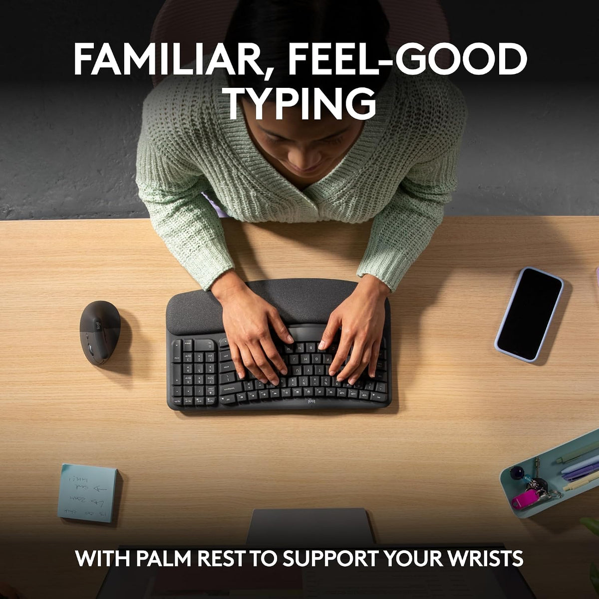 Logitech Wave Keys - Teclado ergonómico inalámbrico con reposamanos...