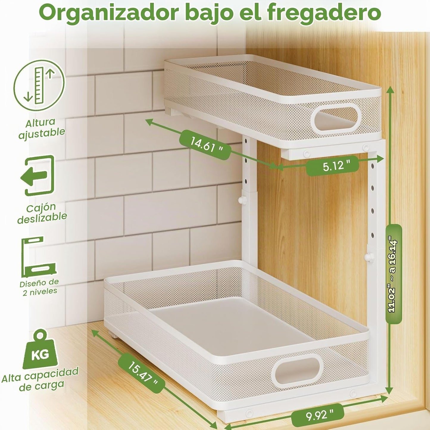 Organizador para debajo del fregadero, 2 unidades, estante de metal...