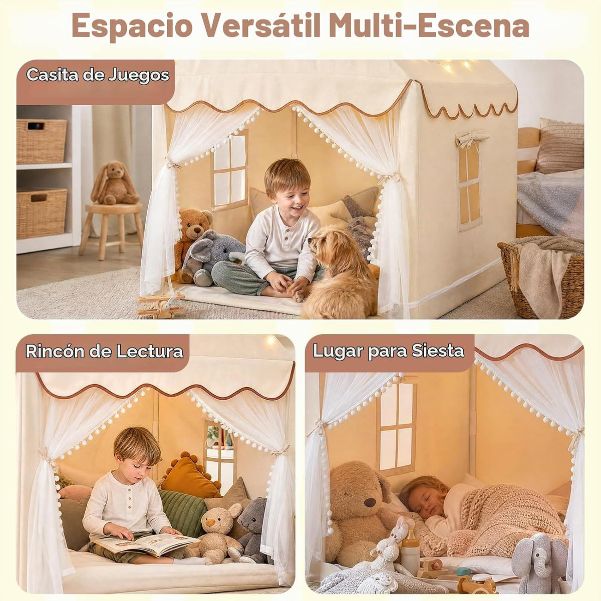Tienda de juegos grande para niños con tapete y luces de estrellas,...