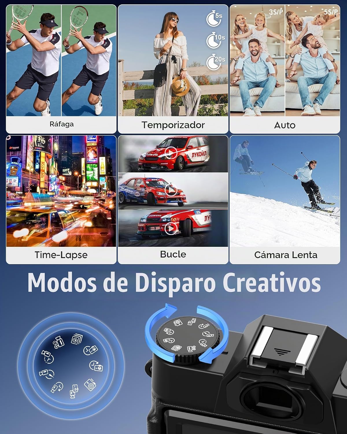 Yatao Cámara digital con pantalla abatible WiFi 6K, micrófono y luz...