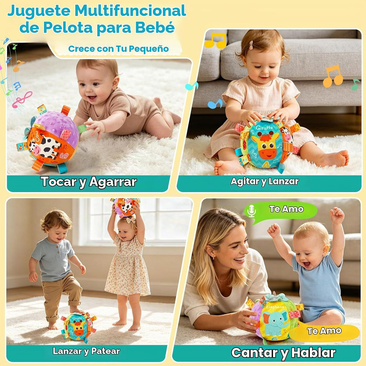 Thremhoo Juguete musical de bola para bebé con sonidos y canciones...