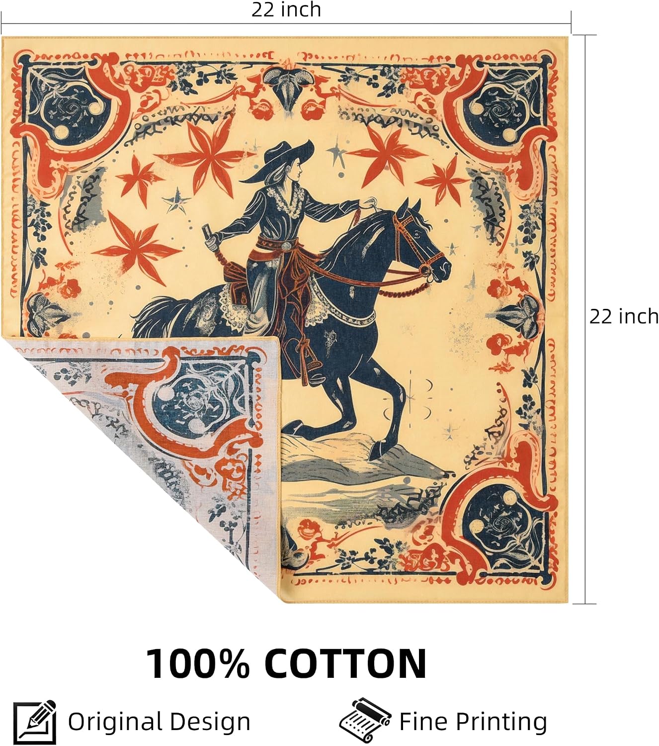 GT BANDANA 22"x22" Vintage Cowgirl 100% Algodón Bandana Diademas mu...