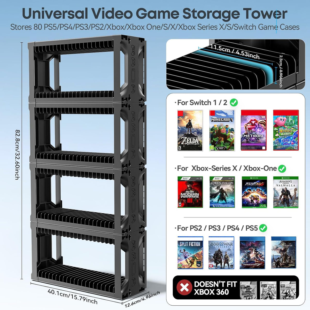 Kytok Estante de disco para videojuegos, torre de almacenamiento de...