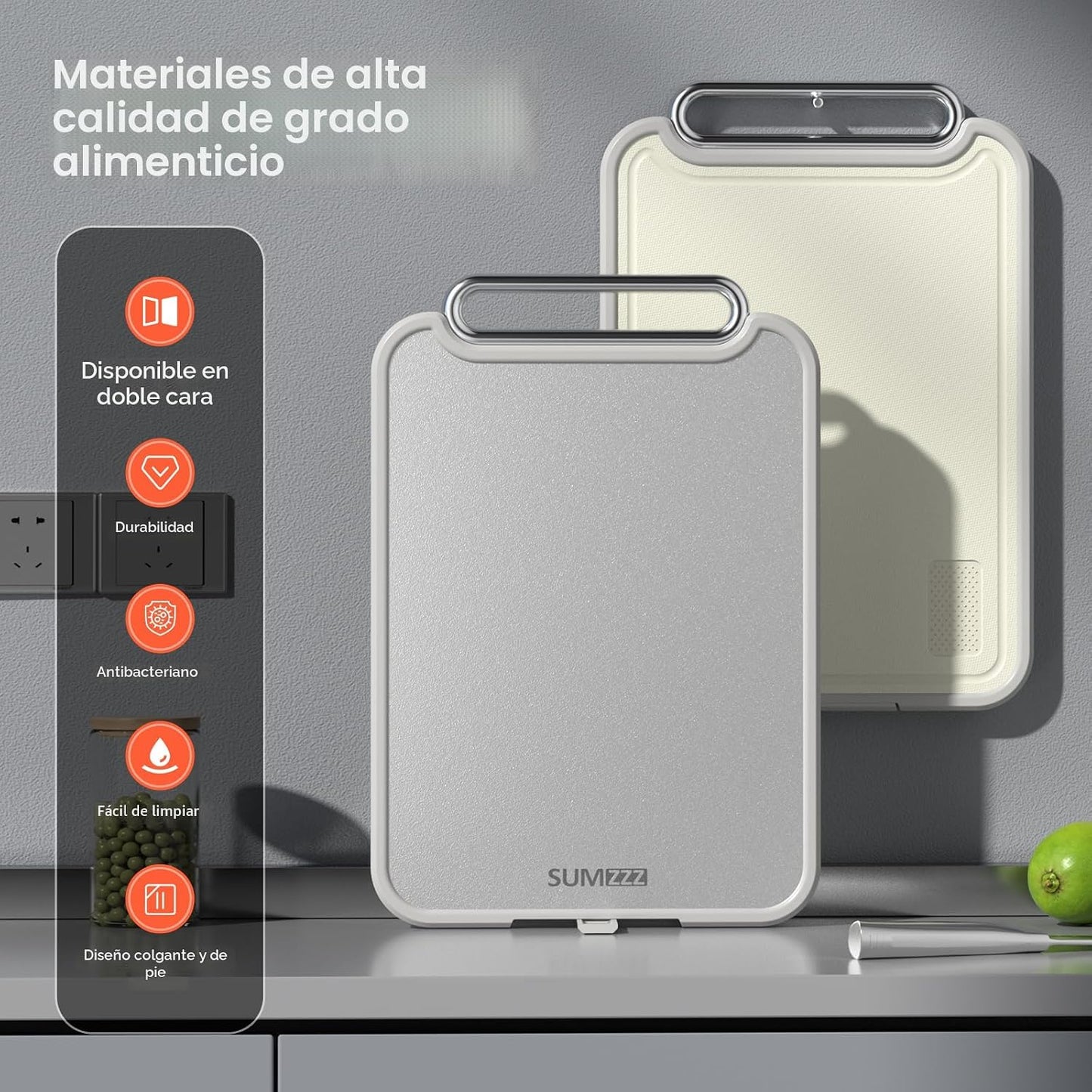 Sumzzz Tabla de cortar de acero inoxidable para cocina, tabla de co...