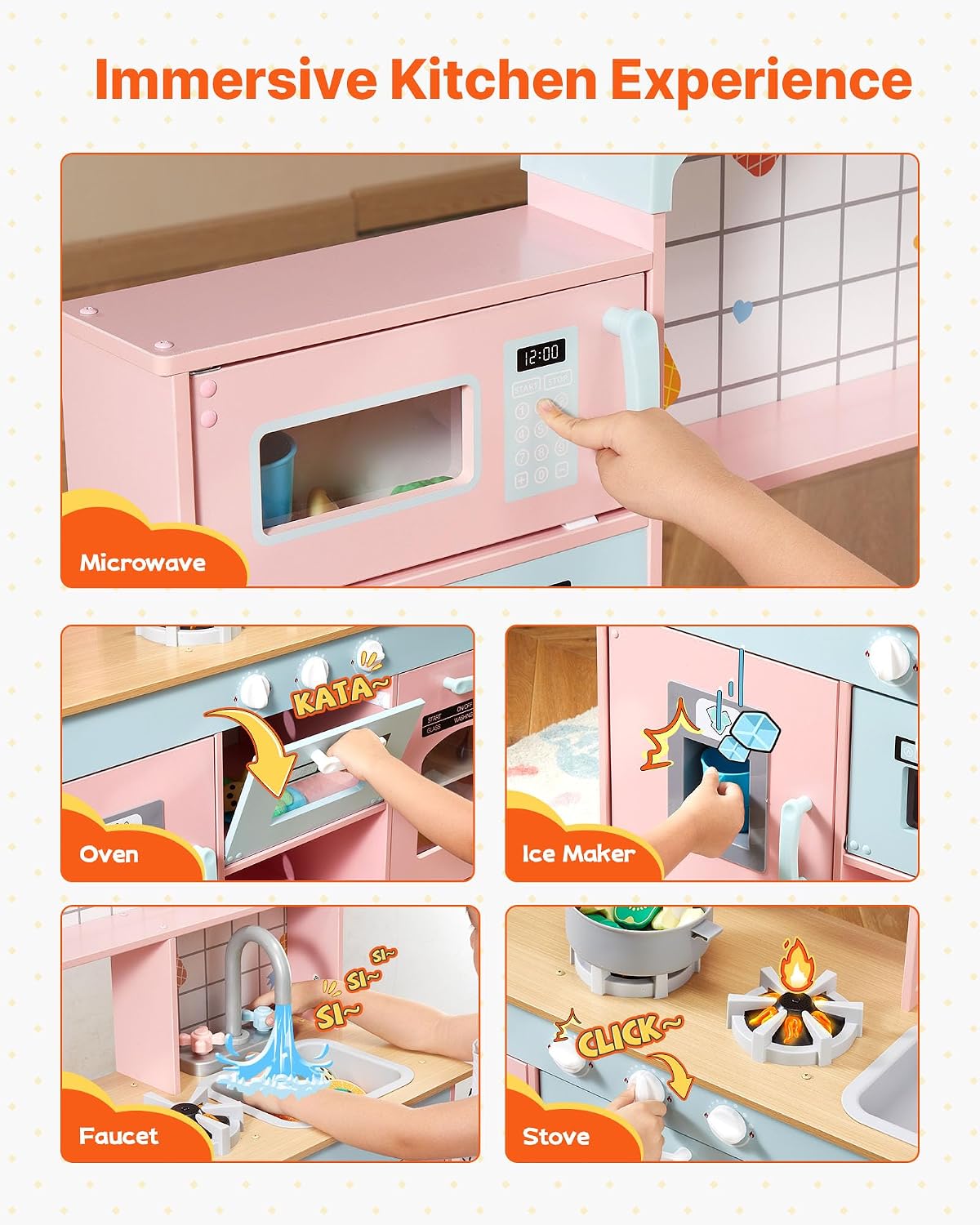 VEVOR Cocina de Juguete de Madera, Cocina de Juego para Niños con L...