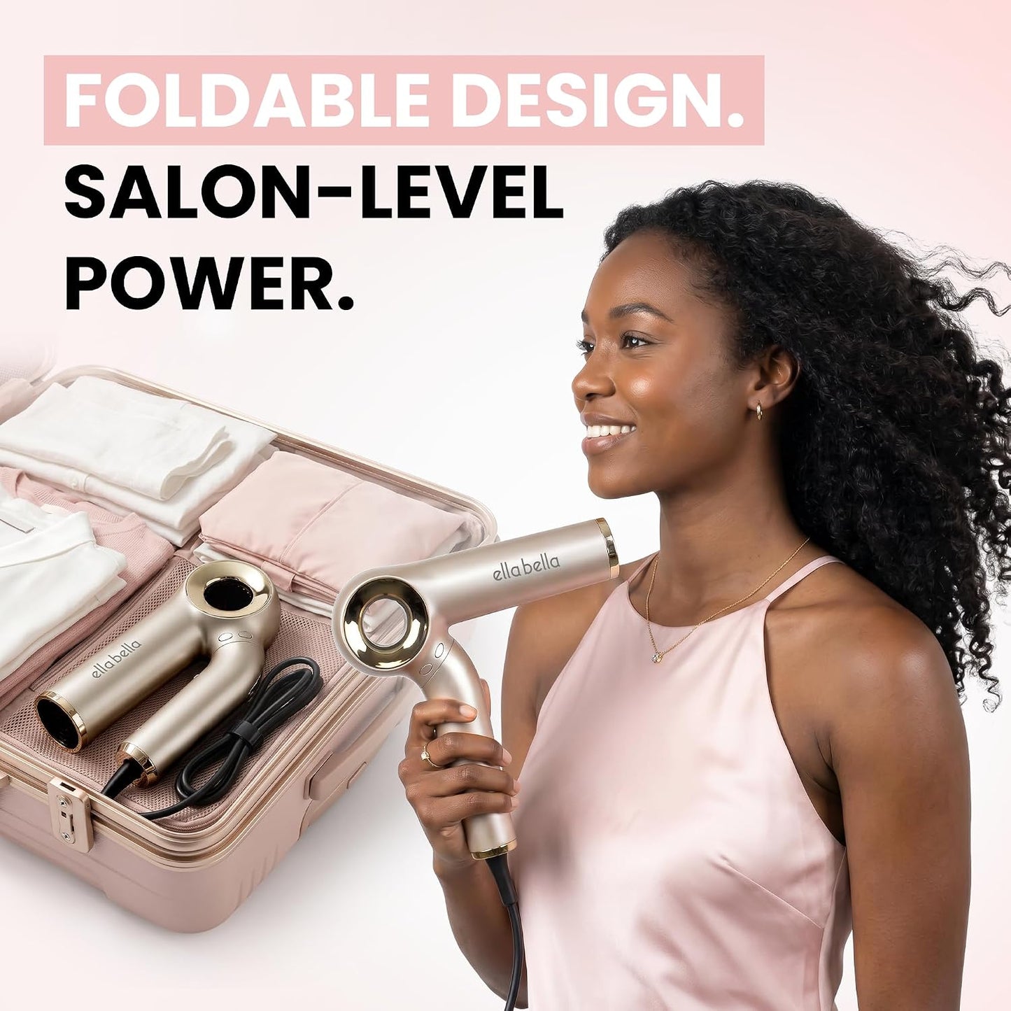 ELLA BELLA® Secador de pelo iónico (plegable) con difusor, perfecto...