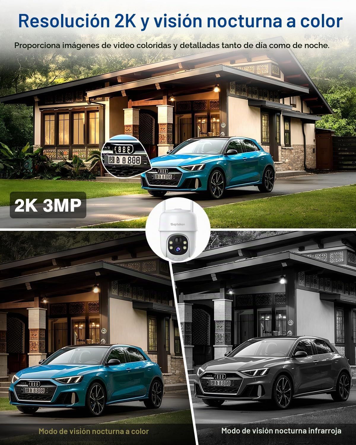 Septekon 2 paquetes de cámaras de seguridad PTZ 360° inalámbricas p...