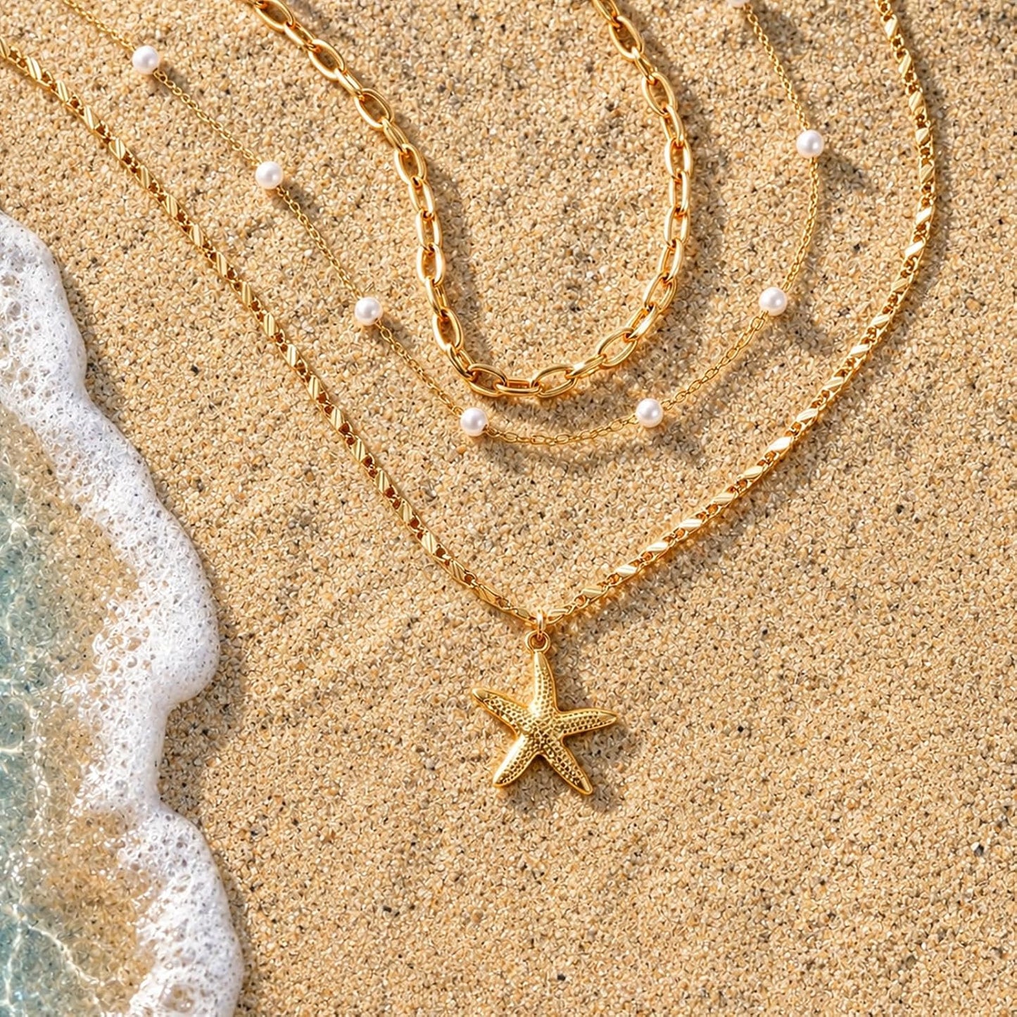 Collar de estrella de mar de playa de verano en capas para mujer, n...