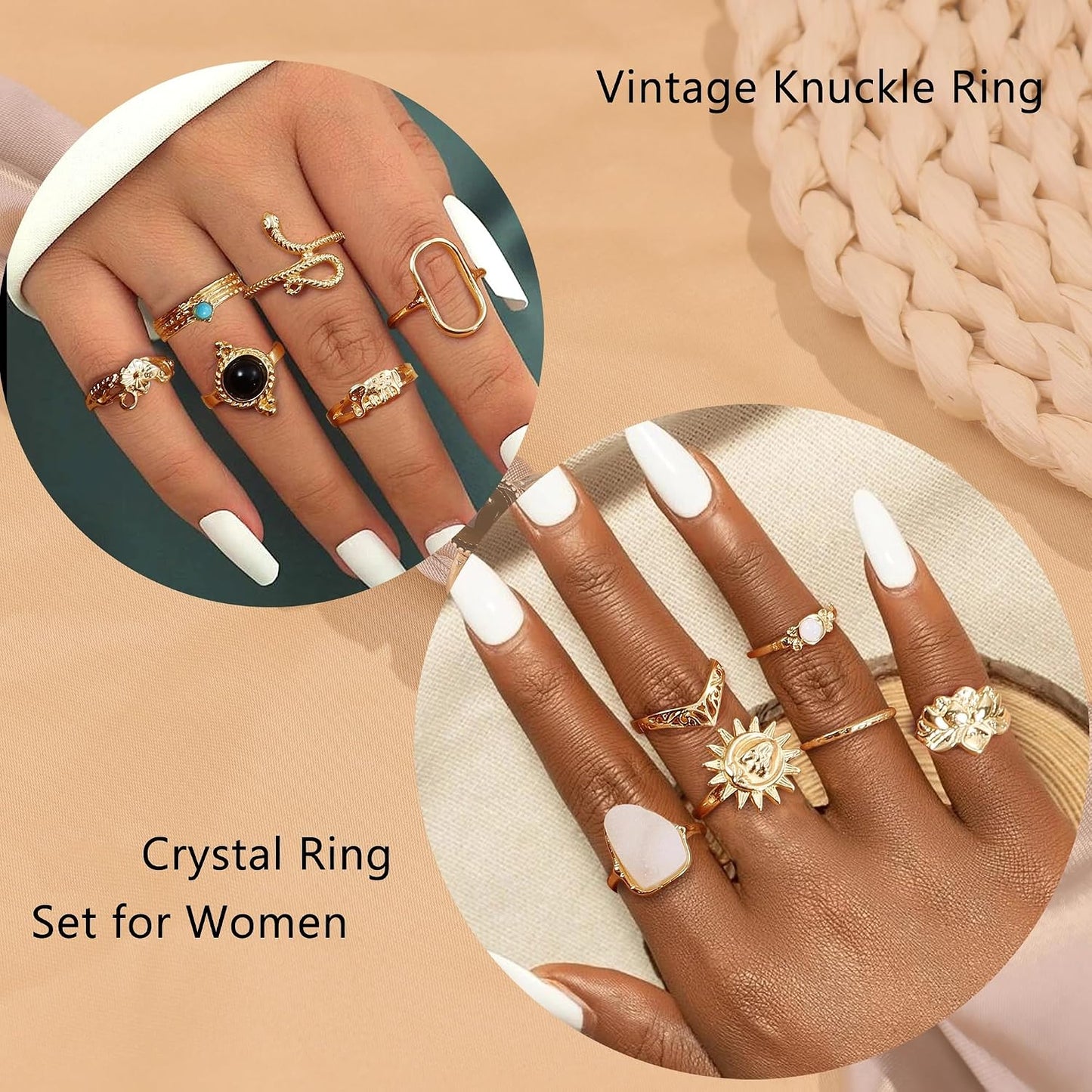 Subiceto Juego de 70 anillos de nudillos de cristal vintage para mu...