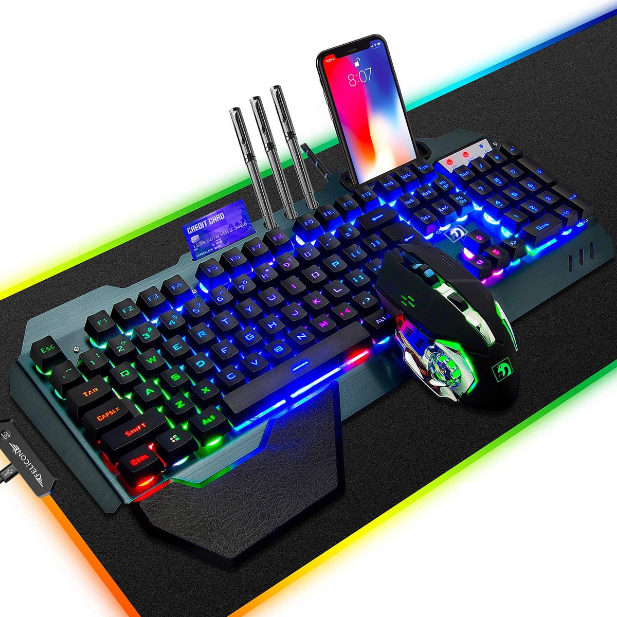Combo de teclado y mouse con cable para juegos con alfombrilla de m...