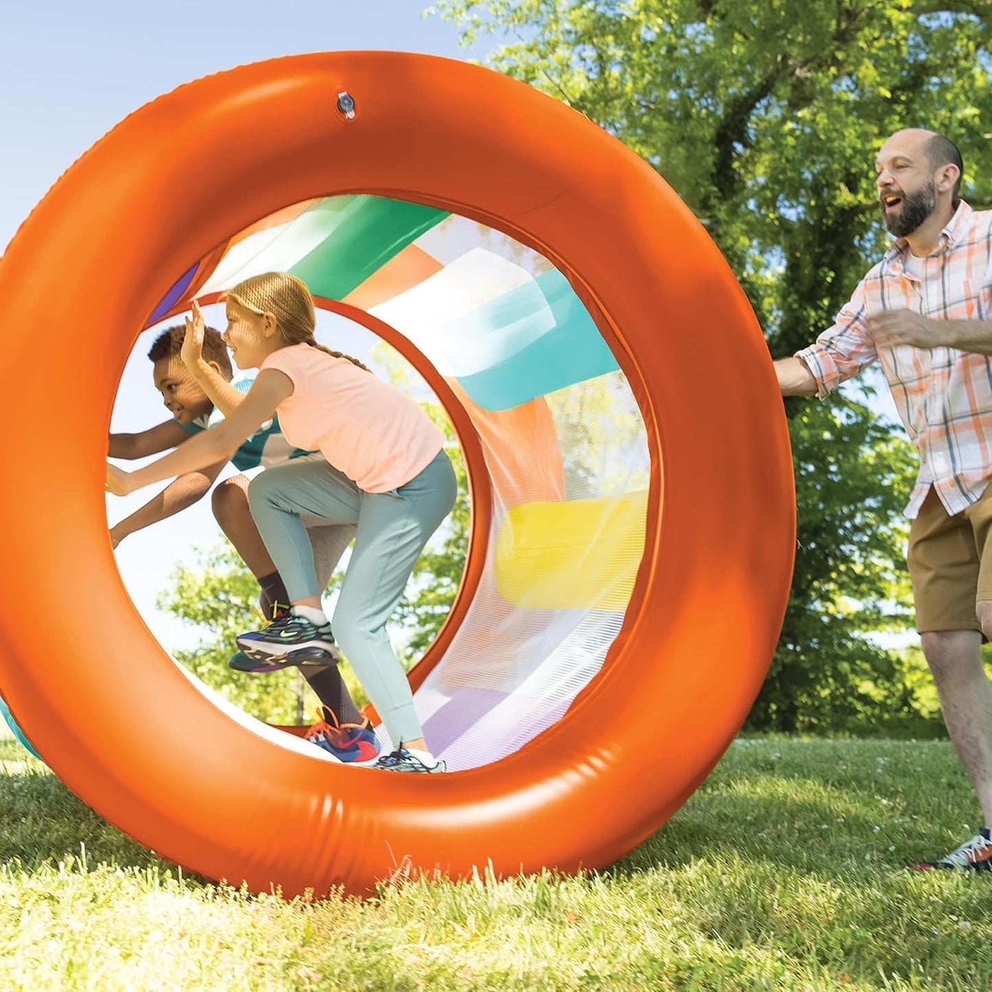 HearthSong Rodillo inflable gigante de tierra arcoíris 2.0 con inte...