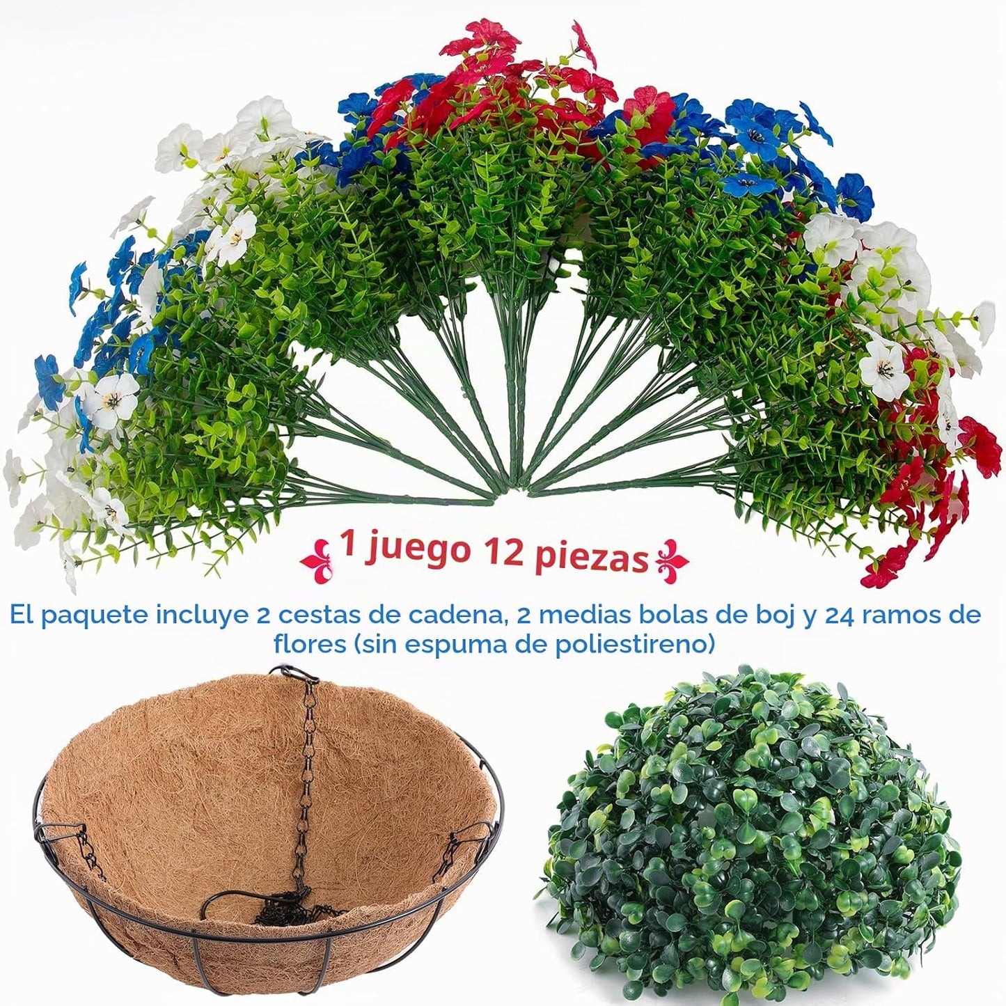 Hananona Juego de 2 flores artificiales para exteriores con cesta c...