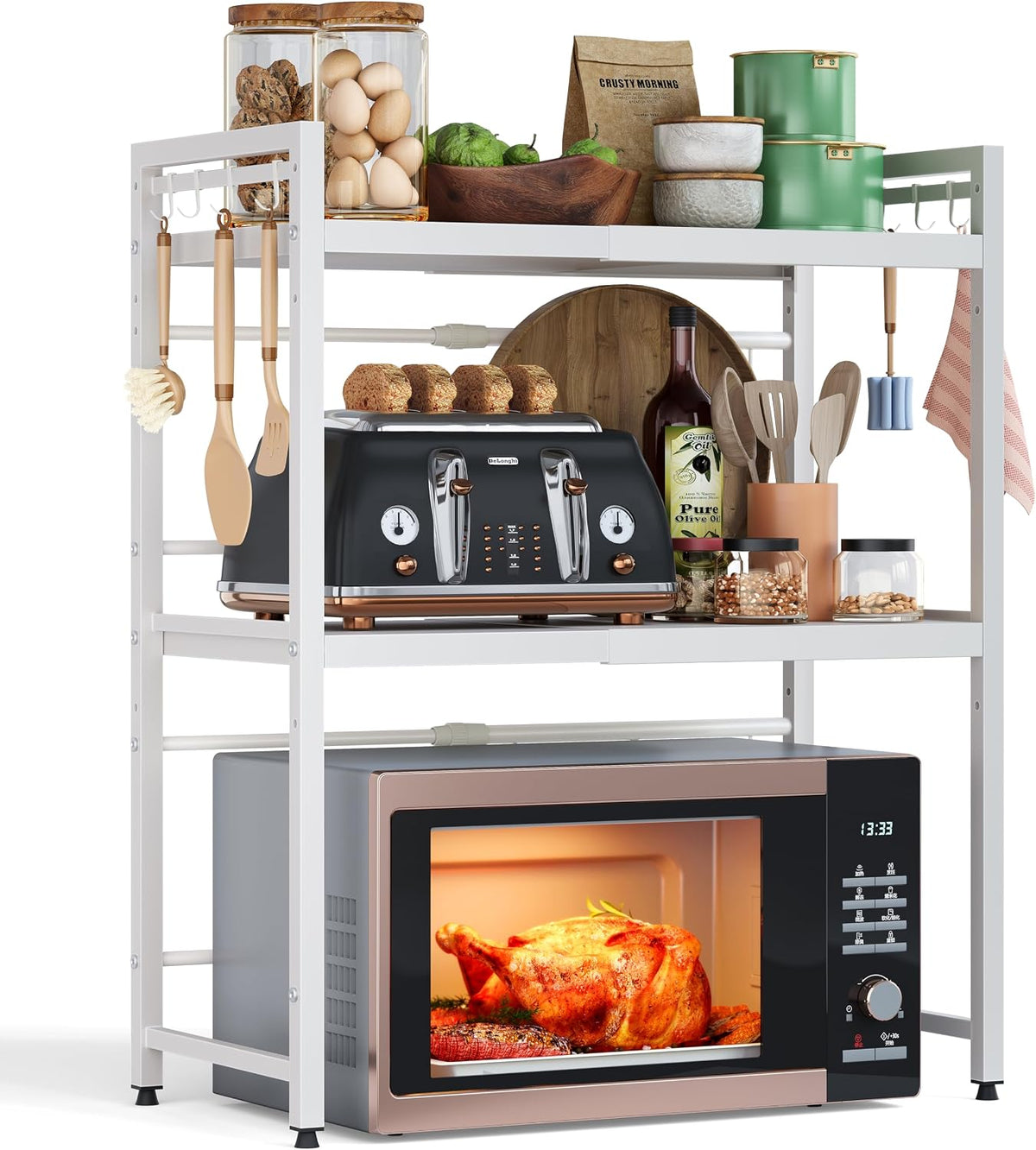 NETEL Soporte de microondas expandible de 3 niveles, estante para h...