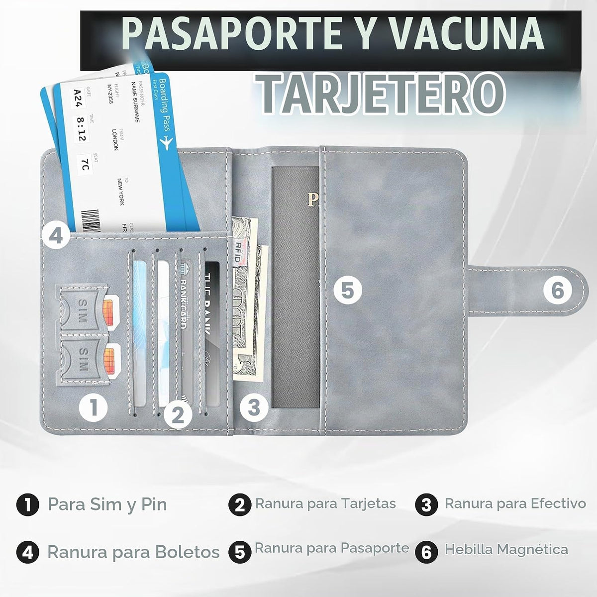 Soporte para pasaporte para artículos esenciales de viaje, funda ti...