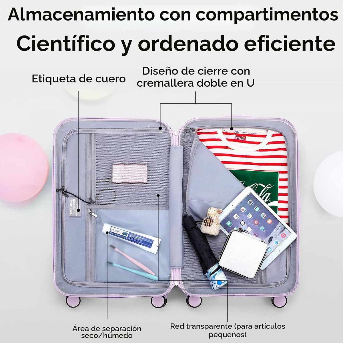 ROAMING Maleta de equipaje de mano lindo púrpura de 20 pulgadas con...