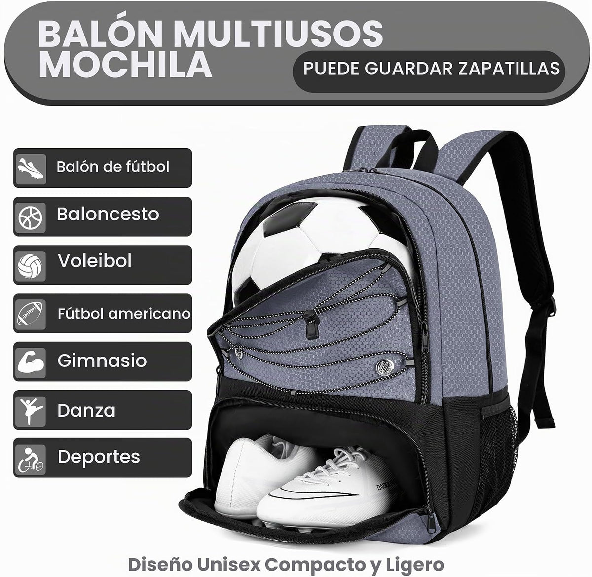 Hsmihair - Mochila de fútbol juvenil - Mochila para fútbol y balonc...