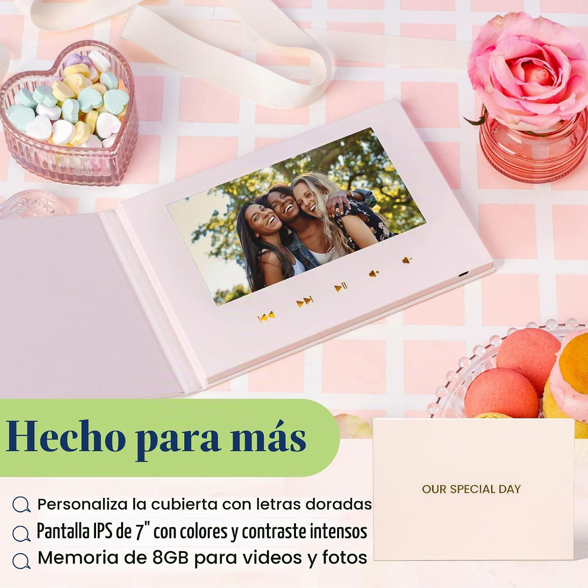 VoiceGift - Libro de video de 7 pulgadas con pantalla IPS HD, libro...