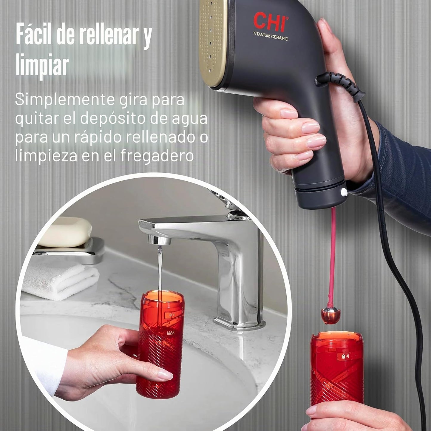 CHI Vaporizador de mano plegable 2 en 1 para ropa, 1200 vatios, tan...
