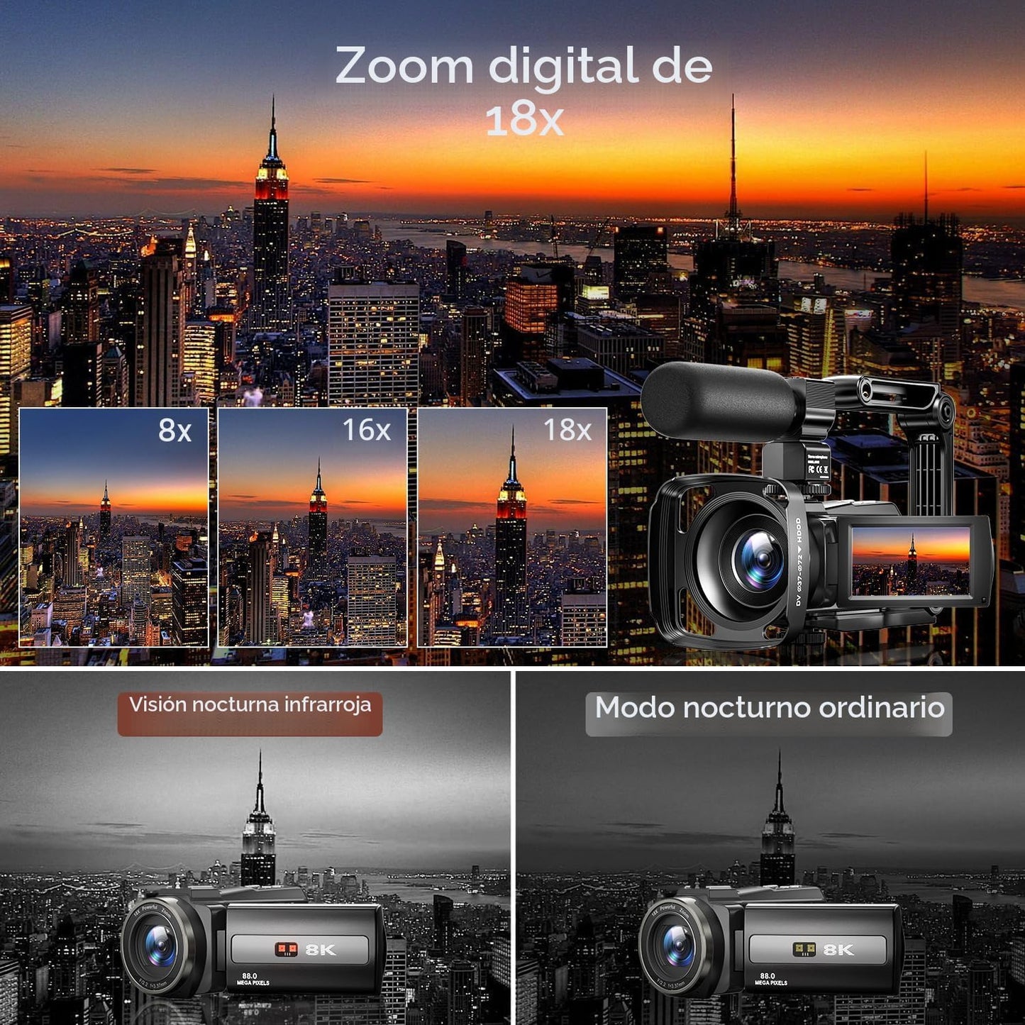 FlyFrost Cámara de video 8K 88MP UHD WiFi Vlogging Cámaras para You...
