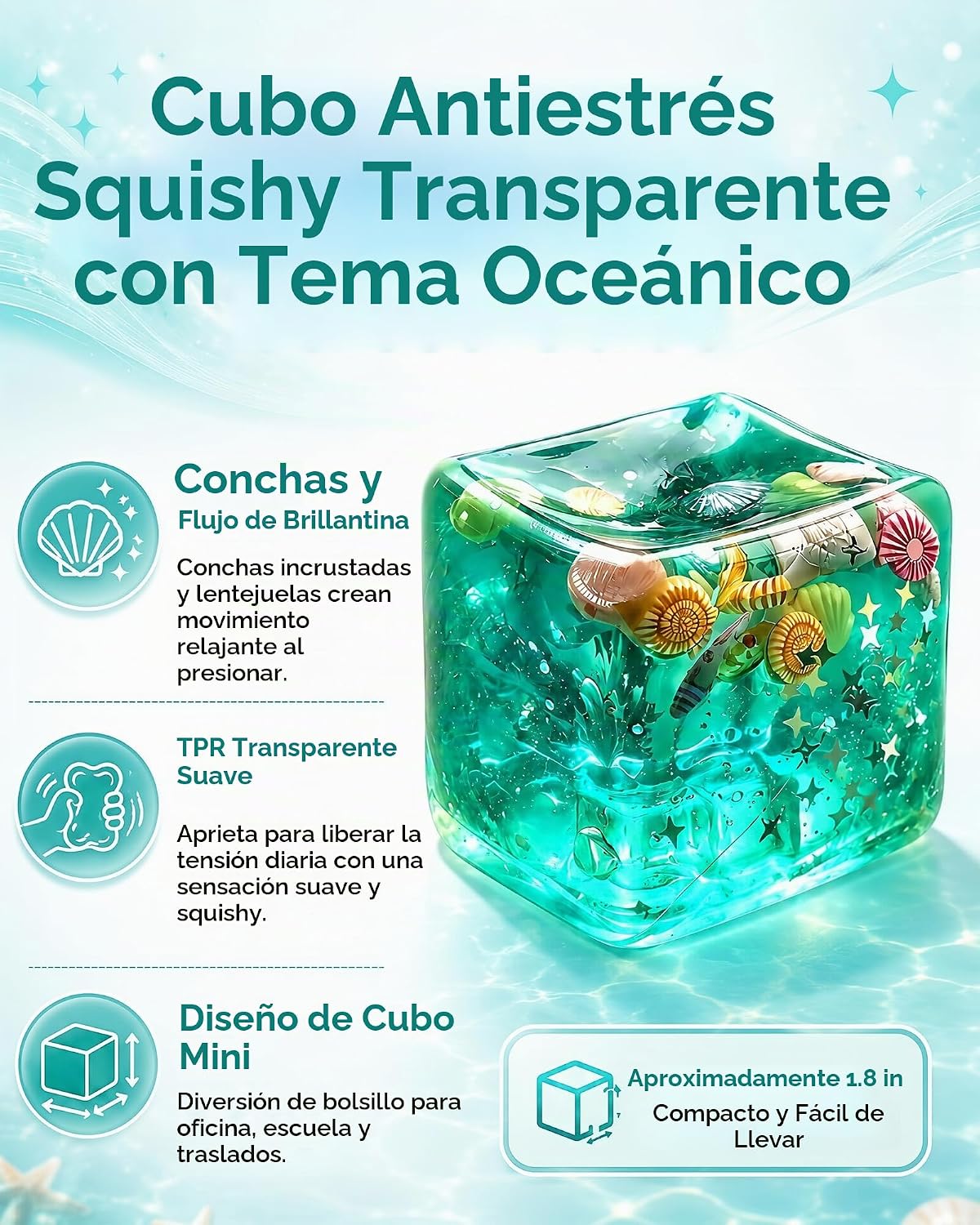 2 bolas antiestrés de cubo verde, juguetes blandos con conchas de o...
