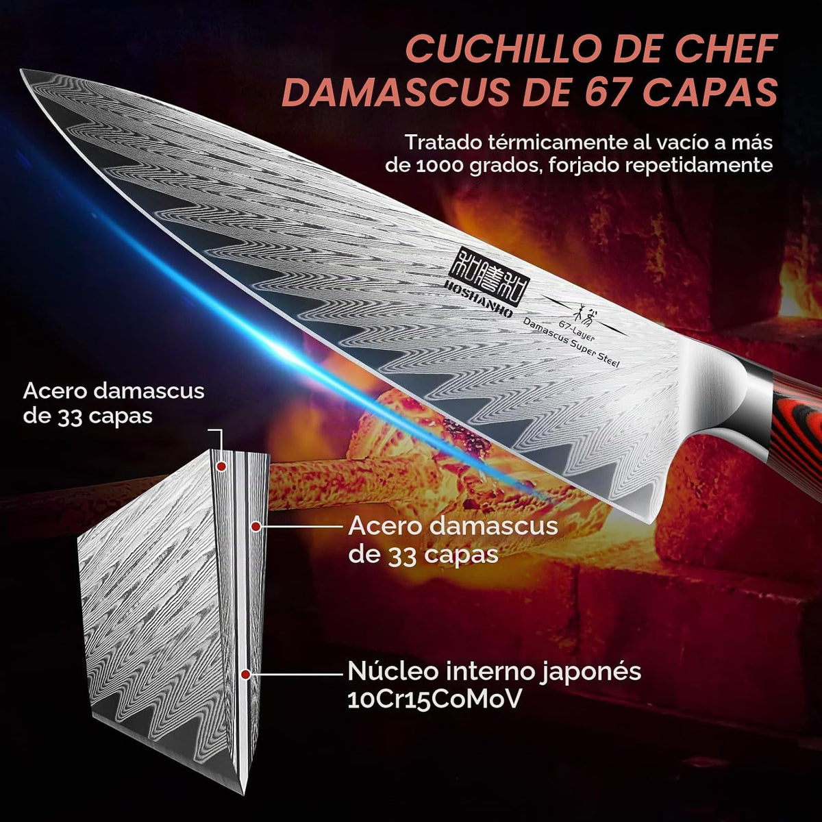 HOSHANHO Cuchillo de chef Damasco, cuchillo de cocina japonés profe...