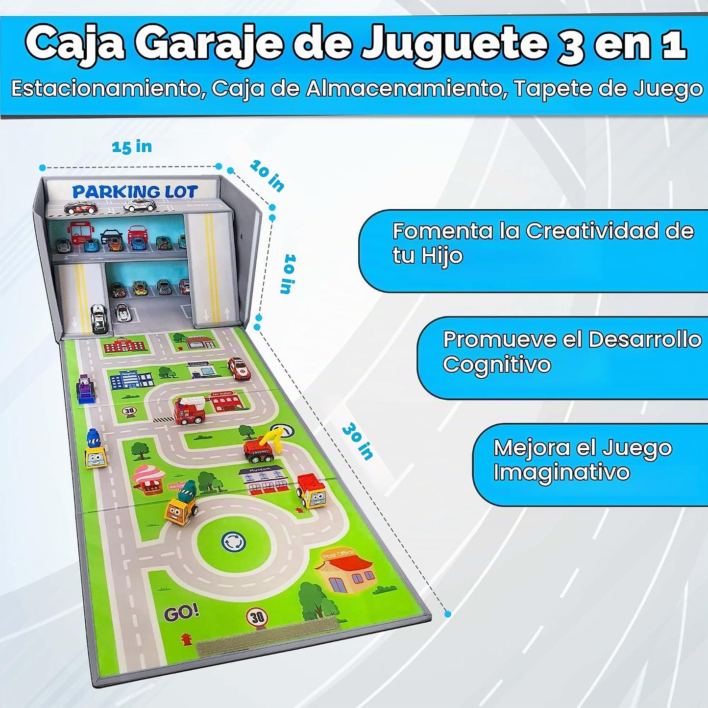SAM AND MABEL Caja de garaje de juguete con alfombrilla de juego \u...