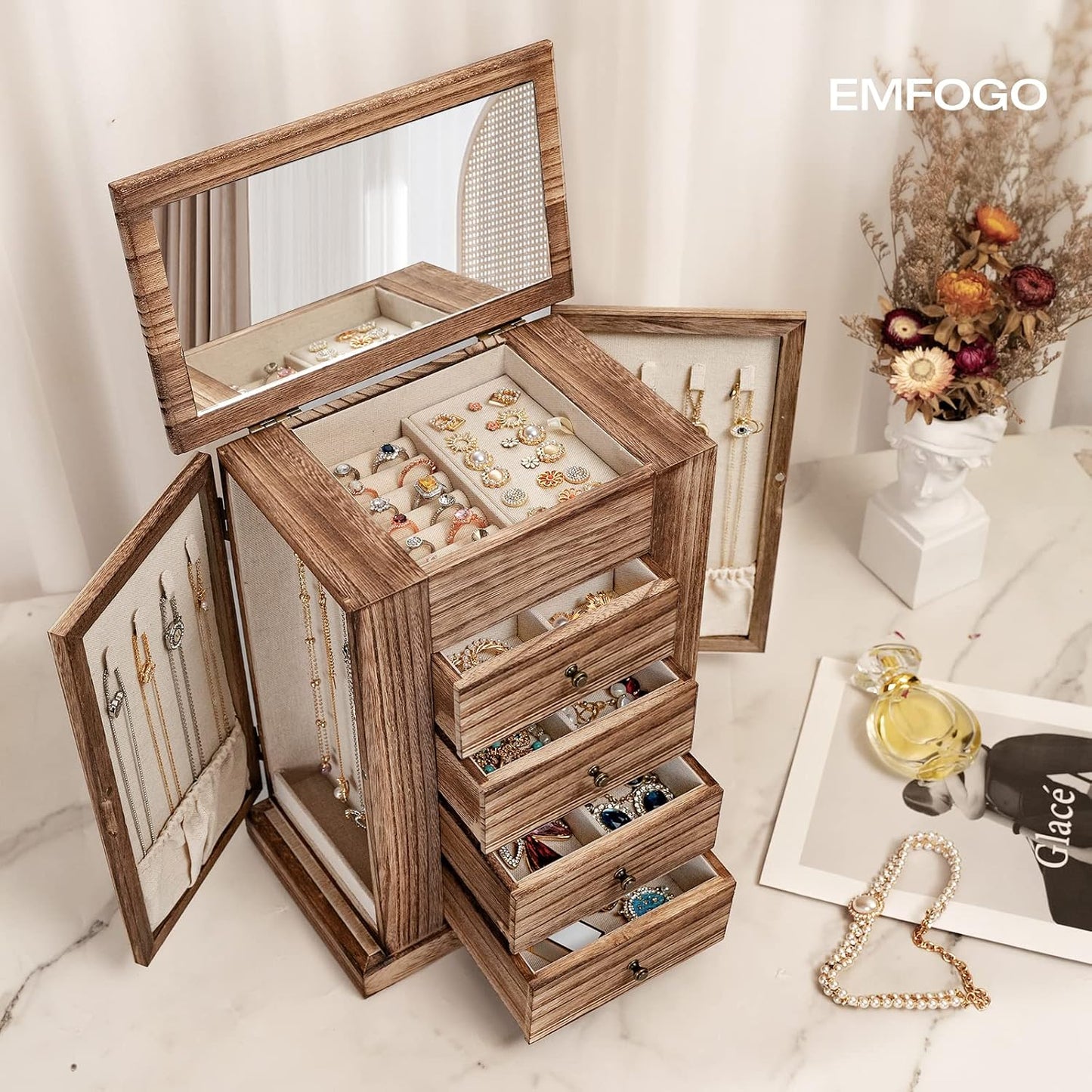 Emfogo Caja de Joyería para Mujeres, Cajas y Organizadores de Mader...
