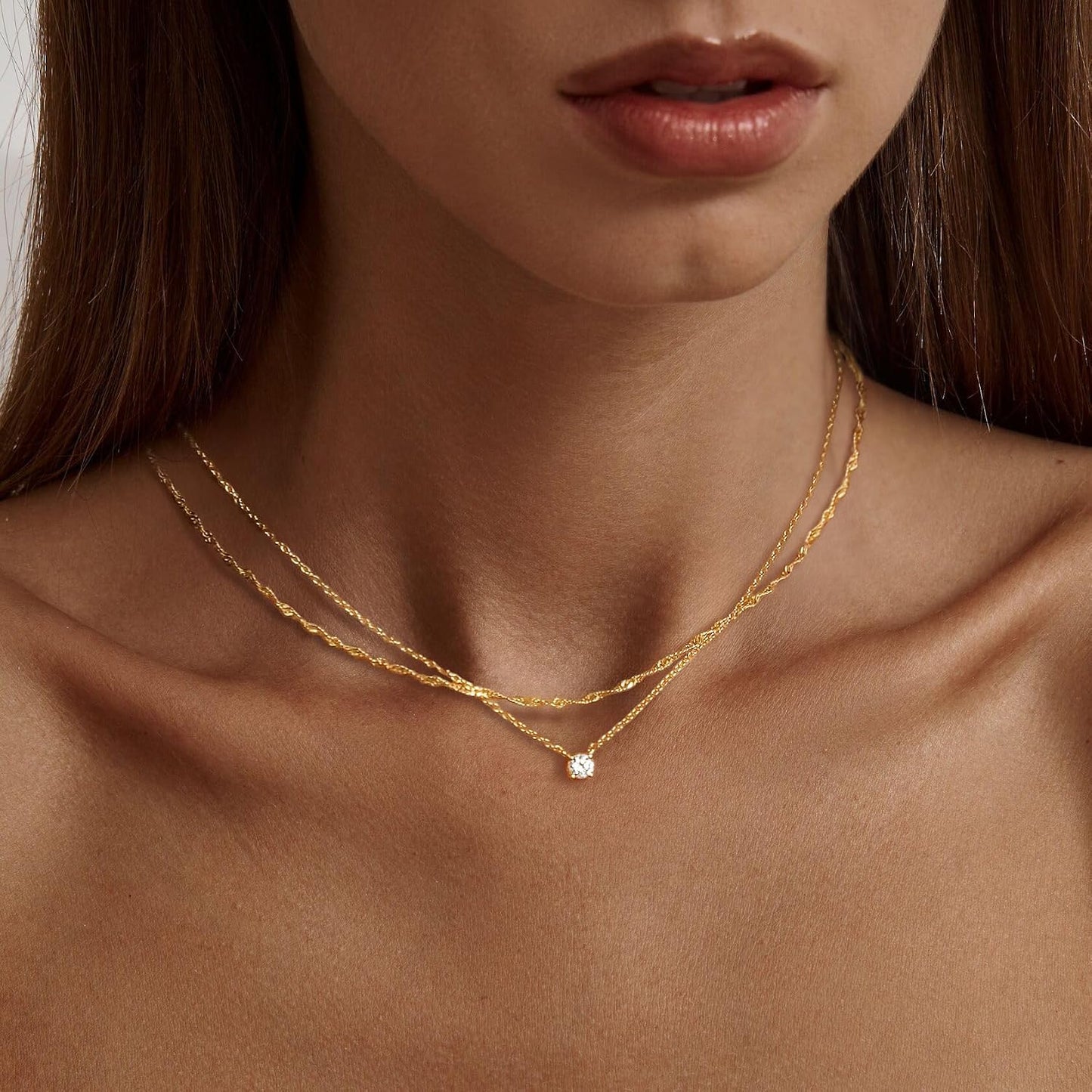 Tewiky delicados collares chapados en oro de 14 quilates con circon...
