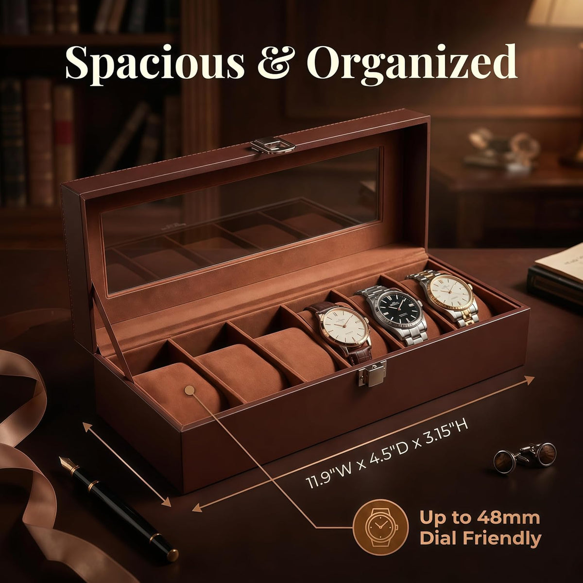 AMZGO® Caja de reloj para hombres, tapa de cristal de exhibición de...