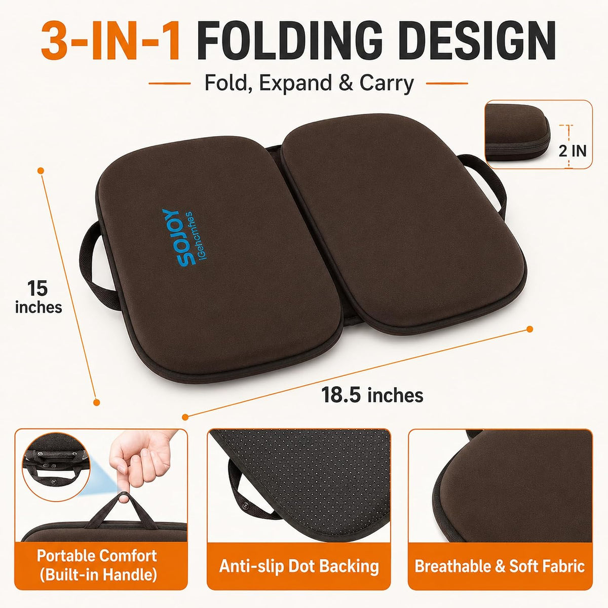 Sojoy Cojín de asiento de gel plegable 3 en 1 con espuma viscoelást...