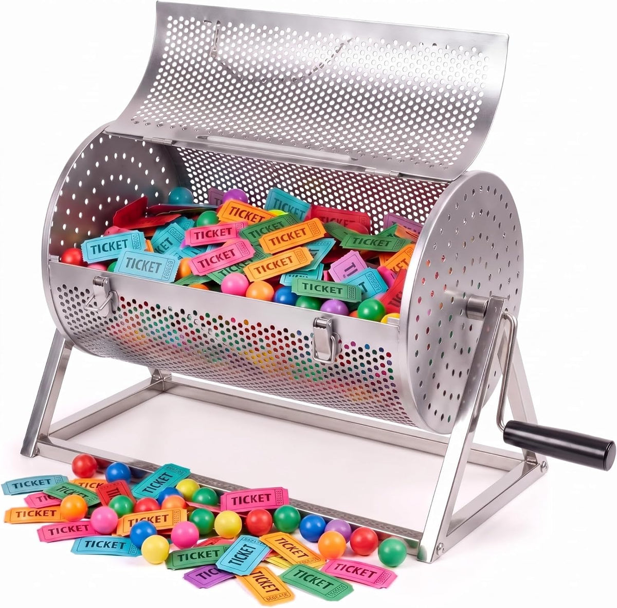 Teenyyou Rifa Tambor Ticket Spinner con mango de madera, 2500, plat...