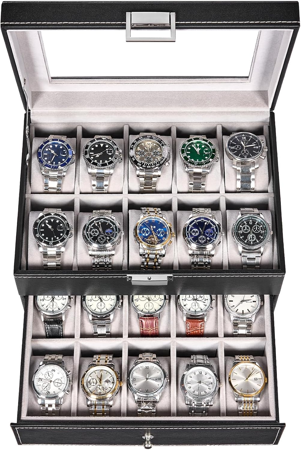 BEWISHOME Caja de reloj, organizador de caja de reloj de 20 ranuras...
