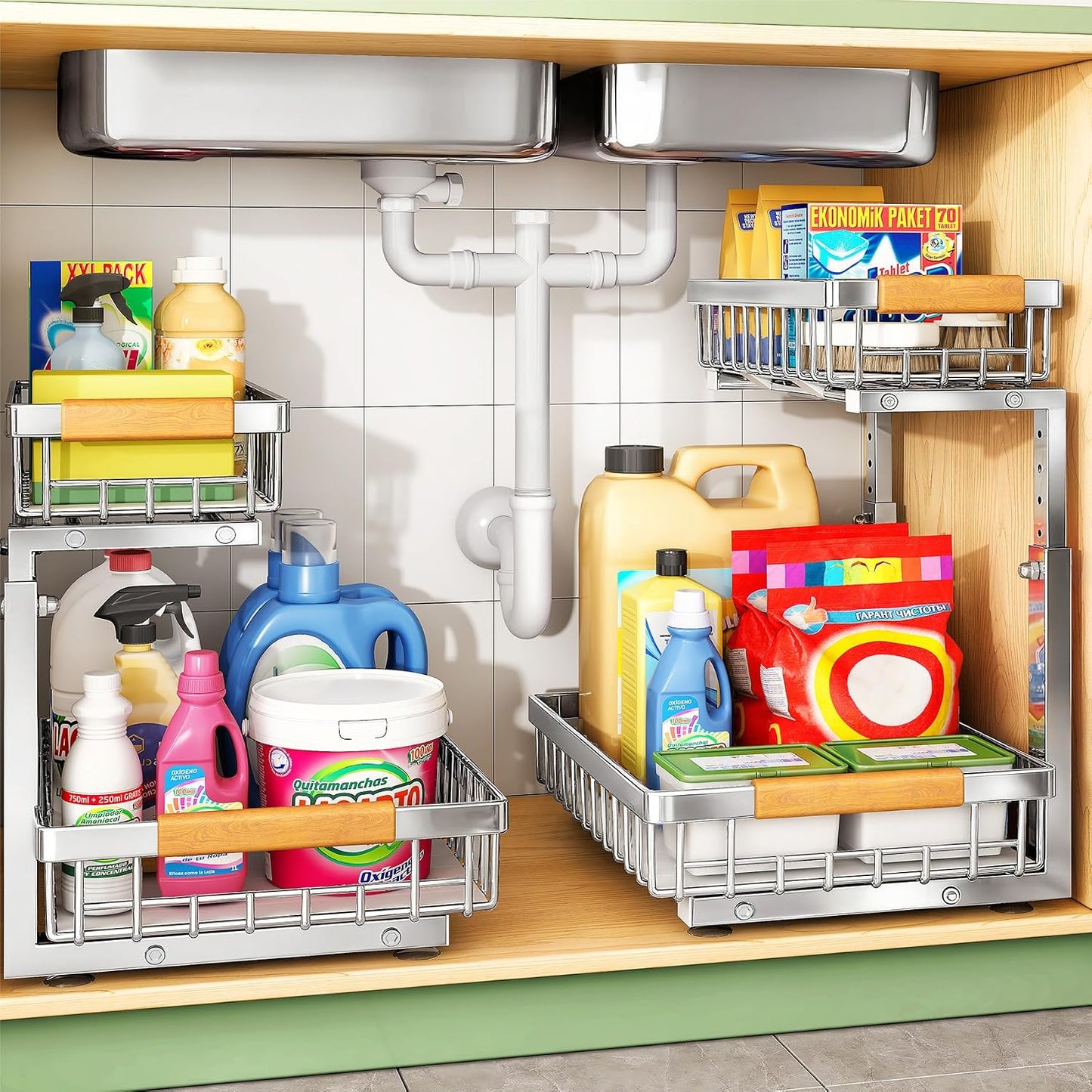 Organizador Debajo Del Fregadero, 2 Paquetes De Acero Inoxidable De...