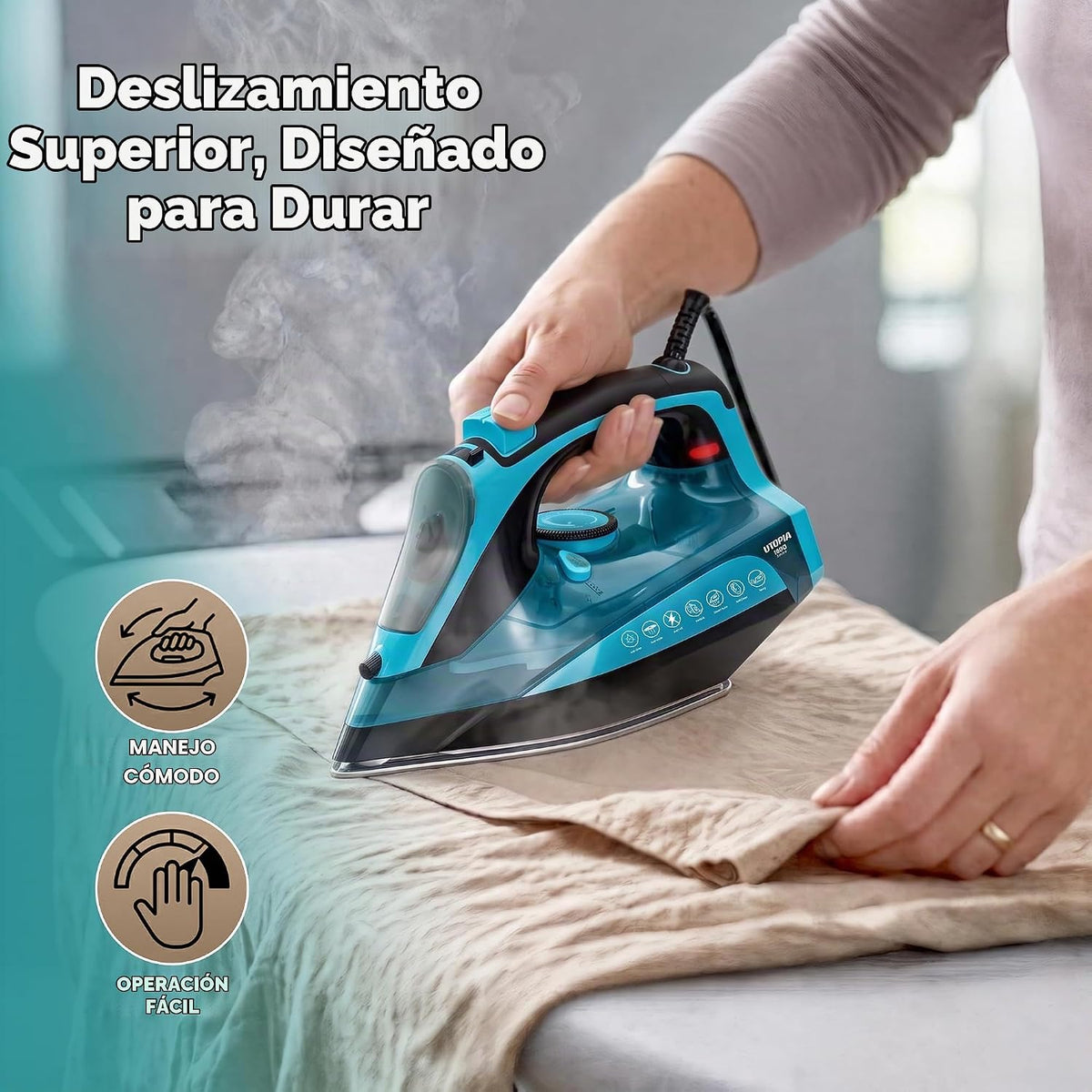 Utopia Home Plancha de vapor prémium para ropa, suela antiadherente...
