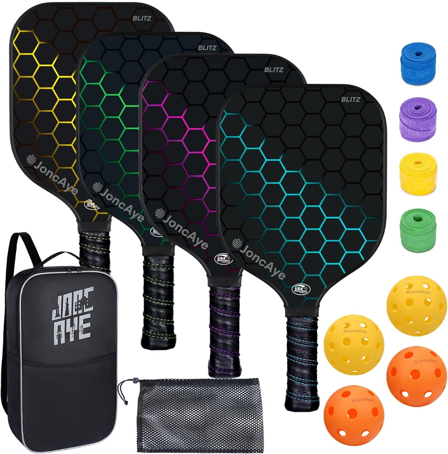 JoncAye Pickleball Paddles Juego de 4 o 2, raquetas de fibra de vid...